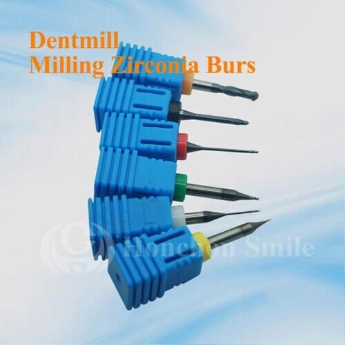 5pcs of Dentmill Milling Burs for Zirconia DLC Coated Shaft 3mm Size 3.0/2.0/1.0/0.8/ 0.6/0.3