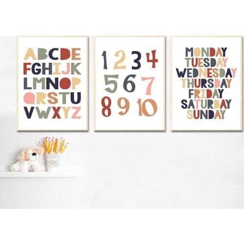 Alphabet Numbers Baby Enlightenment Nursery Poster Wall Art Canvas Print Painting Nordic Kid Child Bedroom Decoration Picture