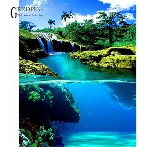 River landscape 5d diy diamond painting full square diamond embroidery Cross stitch pictures of rhinestones Wedding decoration