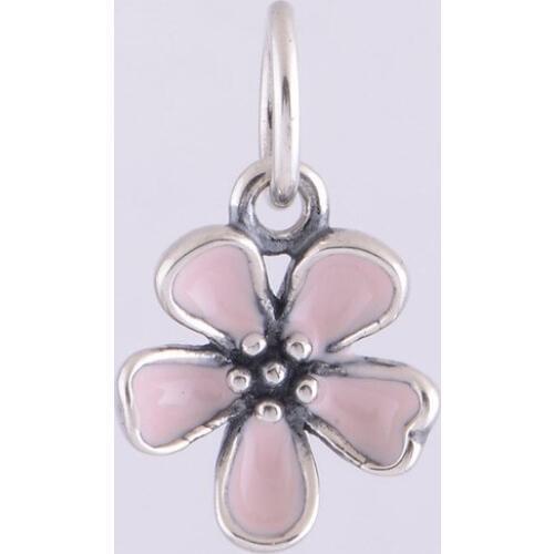 Authentic 925 Sterling Silver Pink Enamel Cherry Blossom Dangle Charm Bead Fit Original Pandora Charms Bracelet jewelry LW260
