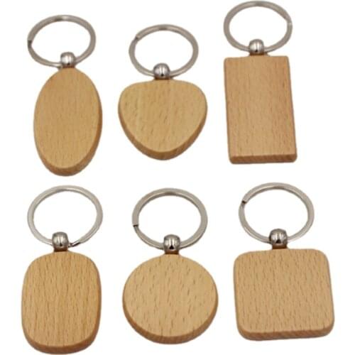 50pcs DIY Blank Round Rectangle Wooden Key Chain Pendant Engrave Wood Keychain Keyring Tags Gifts For Woman Man