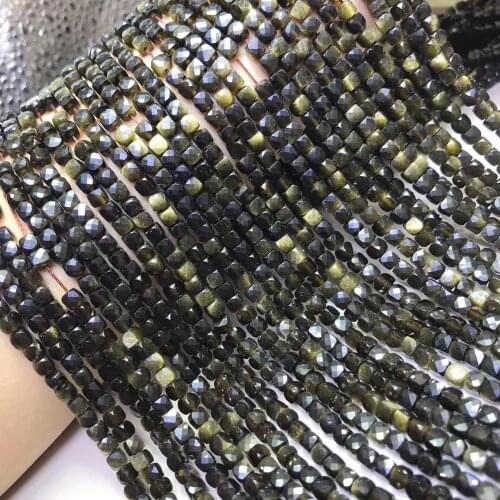 AAAA LOOSE BEADS gold Obsidian square faceted 4.5*4mm Wholesale for DIY jewelry necklace 36cm