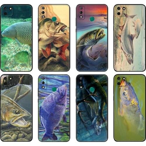 Black tpu Case For Huawei Y9S Y6S Y8S Y5P Y7P Y8P Case For Huawei Y5 lite Prime 2018 Y6 2019 Cover Carp Fishing