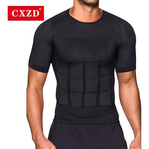 CXZD Men Compression Seamless Slimming Vest Waist Trainer Tank Top Control Tummy Hide Man Chest Fat Shirt