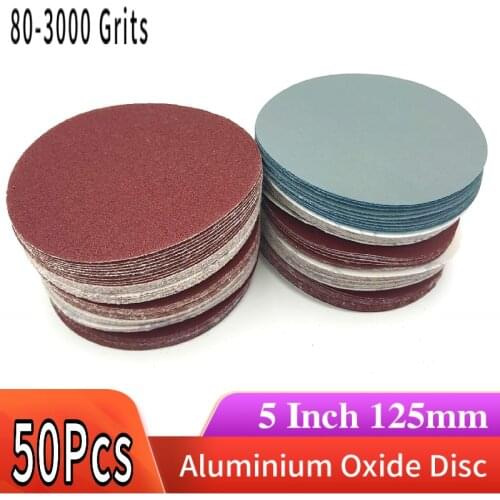 50 Pack 5 Inch Hook & Loop Sanding Discs Aluminium Oxide 125mm Sanding Paper 80/100 /180/240 /600/800 /1000/1200 /2000/3000 Grit