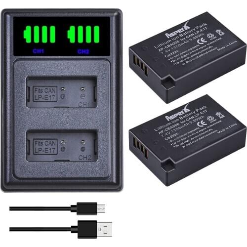2Pcs LPE17 LP E17 LP-E17 Batteries + LED USB Dual Charger for Canon EOS M3 M6 200D 750D 760D 800D 8000D T6i T6s Kiss X8i Cameras