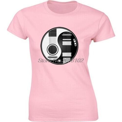 Print Acoustic Electric Guitars Yin Yang T Shirts women Cool Design Short Sleeve O-Neck Cotton Tops T-Shirt Hip Hop Streetwear