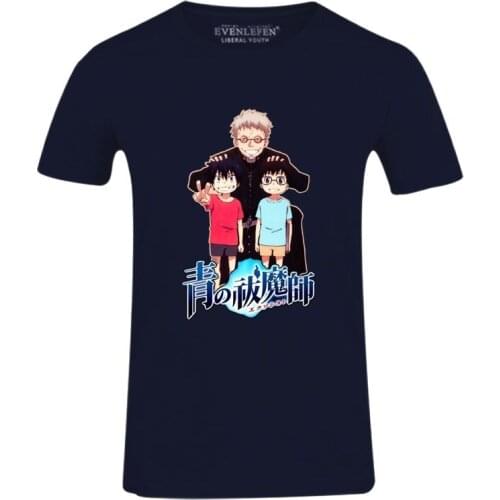 High-Q Unisex Anime Ao no Exorcist Blue Exorcist Cotton T-Shirt Tee O-Neck Okumura Rin Yukio Navy Blue Casual T-Shirt Tee