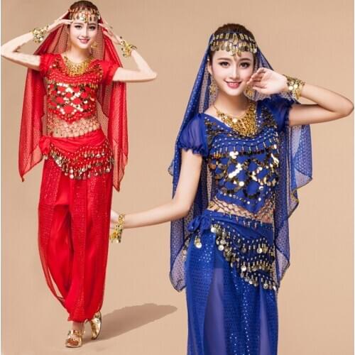 Lady Stage Performance Belly Dance Wear Clothes Oriental Indian Dancing Costumes Suit Short Sleeves Top Belly Dance Costume Set
