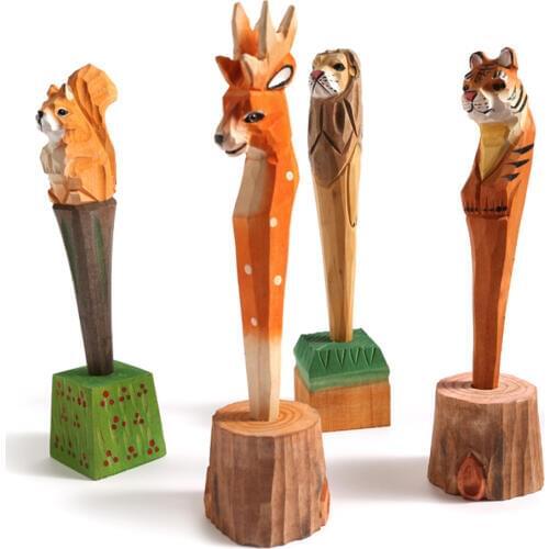 Coloffice Creative Handmade Wood Carving Pets Animal Yellow Cat Ballpoint Pen Office Stationery School Writing Supplies