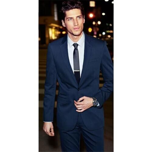 Hot Navy 2 Slim fit groom tuxedo best mens business suite man best man wedding dress (jacket + pants) custom made