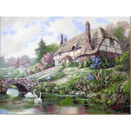 14/16/18/28 Autumn park Gold Needlework,People Bricolage Woods DMC Cross stitch,Embroidery kits 14CT Canvas House and swans