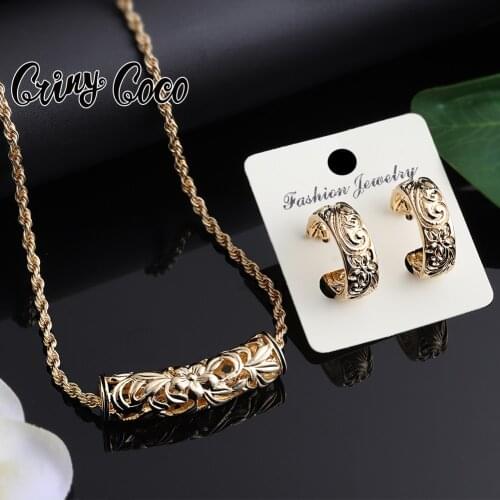 Cring Coco 2021 Newest Design Jewelry Sets Hollow out Gold Hawaiian Necklace Flower Gold Necklace Earrings Set for Women Girls
