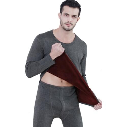 New thermal underwear mens long johns men Autumn winter shirt+pants 2 piece set warm thick plus velvet