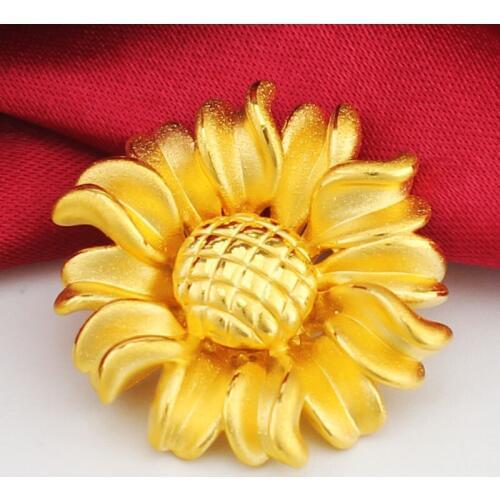 New 3D 24K Yellow Gold Pendant Women 999 Gold Sun flower Pendant 3.58