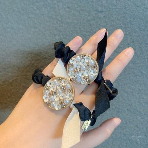 Simple Bow Hair Ring Female Headdress Hair Rope Imitation Pearl Flower Rubber Band High Elastic Hair Accessories