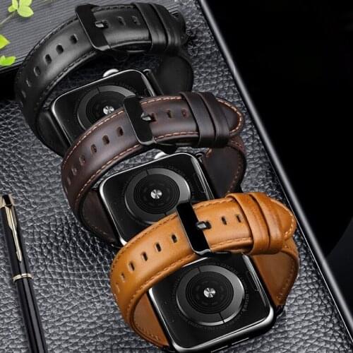 Genuine Cow Leather Watch Strap Replacement for Apple Watch 6 SE 5 4 3 2 44mm 42mm 40mm 38mm Watchbands for iWatch Bracelet