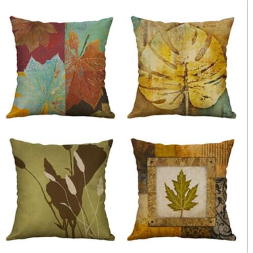 Retro Plant Leaf Pillow Case 18" Cushion Cover Cotton linen Home Sofa Office Chair Decor