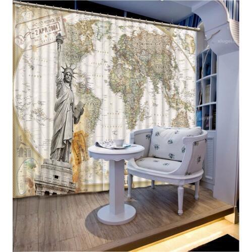 World map print Custom size Curtain For Living room Office Polyester Blackout Window Curtain Drapes Hook Grommets 1 or 2 Panel