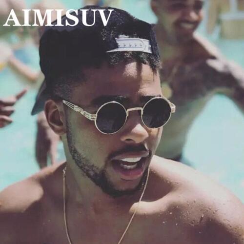 AIMISUV Steampunk Round Sunglasses Men Gothic Alloy Frame Circle Shape sunglasses women Brand Designer Mirror High Quality