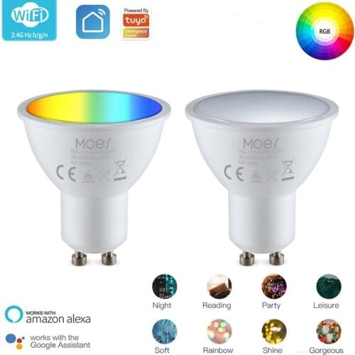 GU10 WiFi Smart Dimmable LED Light Bulbs Smart Home DIY RGB Voice Timer Remote Control Lamps Work With Tuya Smart Life APP Alexa