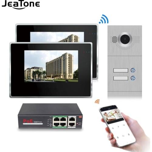 JeaTone 7'' Tuya IP Video Door Phone Video Intercom for 2 Apartments, Support IOS/Android Mobile Remote Unlock Motion Detection