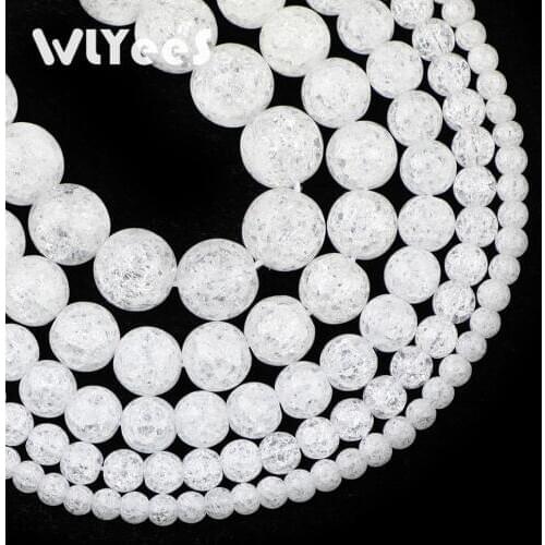 WLYeeS White Burst Crystal beads Round Crack Ball 4 6 8 10 12mm Loose beads for jewelry bracelet Necklace pendant making DIY 15"