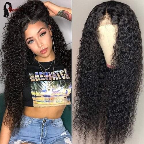 Yeslestm 4x4 Kinky Curly Wave Lace Front Wig Human Hair Wigs HD Transparent Lace 13x4x1 Hair Slit For Women 10-30 Inches No Glue
