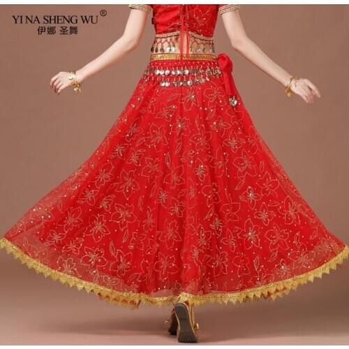 Girls Bollywood Belly Dance Costume Skirts Egypt Women Belly Dancing Accessories Skirt Indian Sari Bellydance Chiffon Skirt
