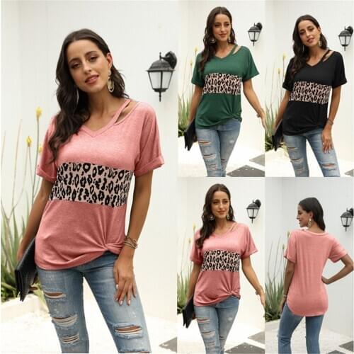 2020 Womens Spring And Summer New Short-Sleeved Leopard Print Stitching Top T-Shirt Europe and America