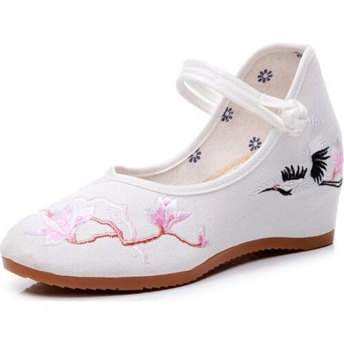YourSeason Lucky Fish Embroidered Ladies Canvas Shoes 3cm Hidden Platform Breathable Chinese Style Women Casual Mid Top Flats