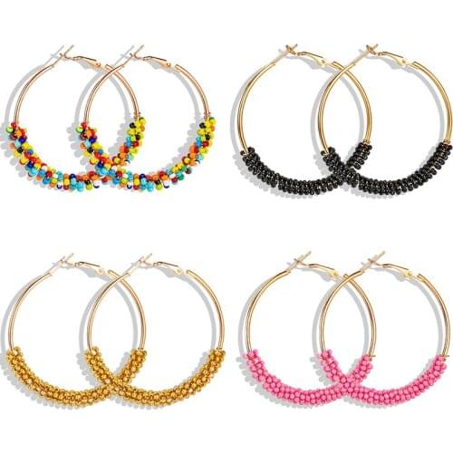 New Boho Beaded Hoop Earrings for Women 2020 Korean Statement Pearl Crystal Big Round Drop Dangle Earring Fashion Trend Jewelry