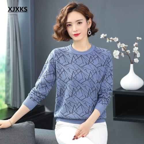 XJXKS 2021 spring autumn new high-quality wool knitted sweater women pullover round neck long-sleeved casual women sweater