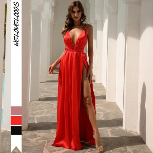 Sexy V Neck Beach Dress Women Hawaii Elegant Sleeveless Backless Party Dress Summer Chic Bandage Long Spaghetti Strap Dresses