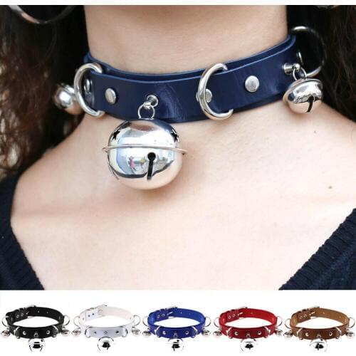 Hip Womens Sexy Punk Goth Leather Collar PU Leather Buckle Bell Collar Choker Necklace