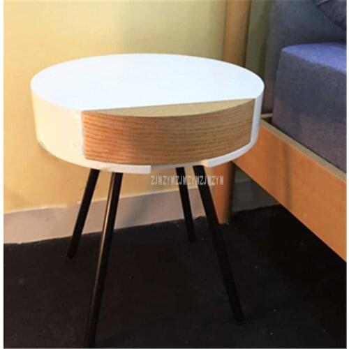 Modern Small Round Tea Coffee Table With Drawer Storage Wood Stoving Varnish Living Room Bedroom Corner Sofa Side Table 45cm