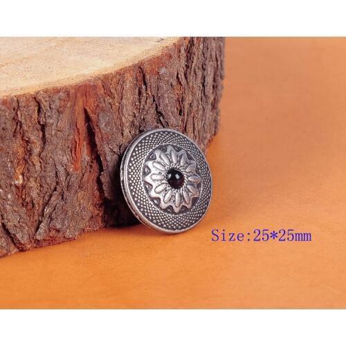 10PC 1" RETRO SLIVER FLORAL WESTERN Handmade LEATHERCRAFT SADDLES CONCHOS SCREWBACK