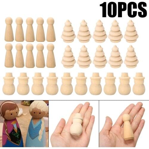 10pcs Home Decoration Wooden Peg People Nesting Set Peg Dolls Crafts DIY Toy Acorn/Boy/Christmas Tree/Girl/Snowman