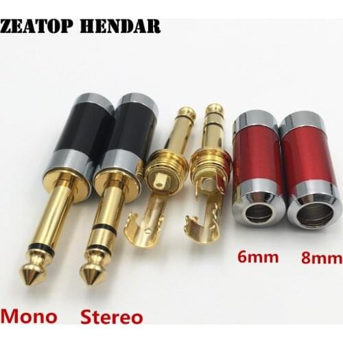 20Pcs 6.35mm 2 3 Pole Mono / Stereo Audio Jack 6.35 Assembly Guitar Microphone Plug Adapter Solder for 6mm / 8mm Cable Connector