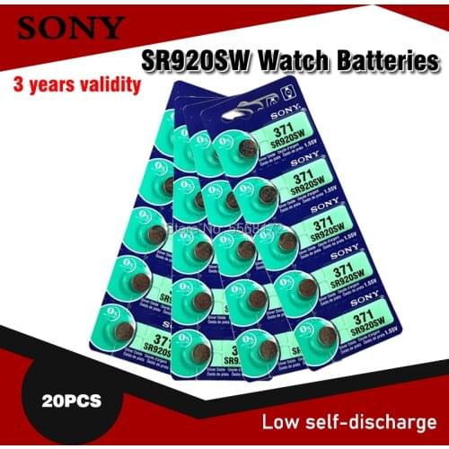 20pcs Sony 100 Original 371 SR920SW 920 LR920 AG6 LR920 LR69 171 1.55V Silver Oxide Watch Battery Watch Battery MADE IN JAPAN