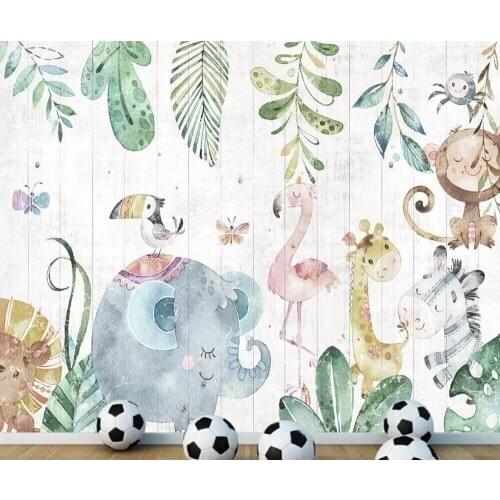 Custom mural 3D wallpaper hand-painted forest animal wood wood grain mural for childrens room bedroom sofa