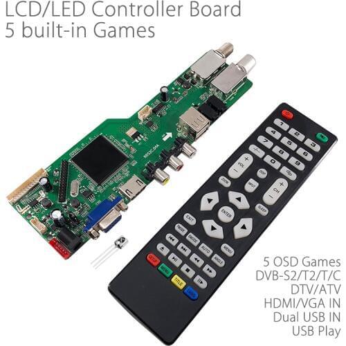 5 OSD Game RR52C.04A Support Digital Signal DVB-S2 DVB-C DVB-T2/T ATV Universal LCD Driver Board Dual USB play media