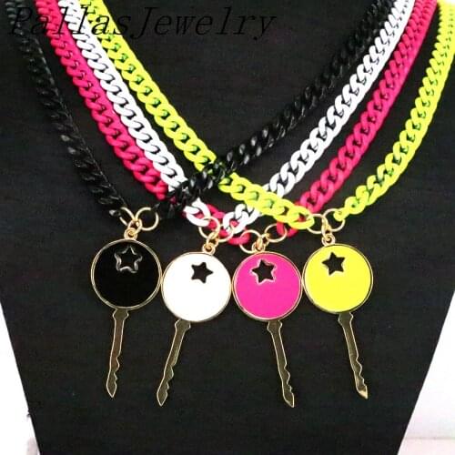 5Pcs Hot sale key jewelry,colorful enamel key shaped charm necklace, enamelled chain necklaces