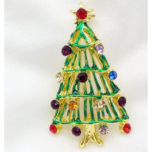 5PCS New Year Series Metal Drop Tape Drill Christmas Tree Brooch 48 * 26MM Jewelry Gift Christmas Decoration Brooch