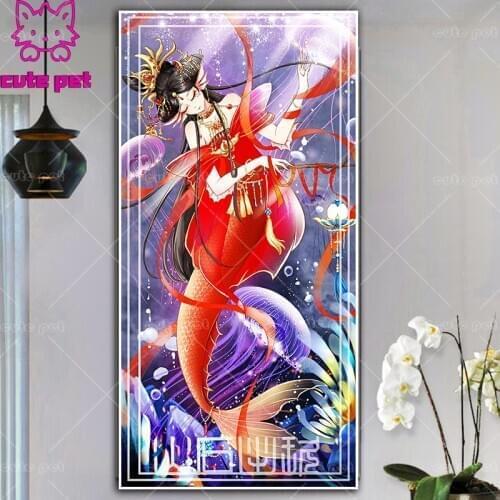 5D Classical mermaid DIY Diamond Painting Full Drill Square round Diamond Mosaic Diamond Embroidery CrossStitch Decoration large