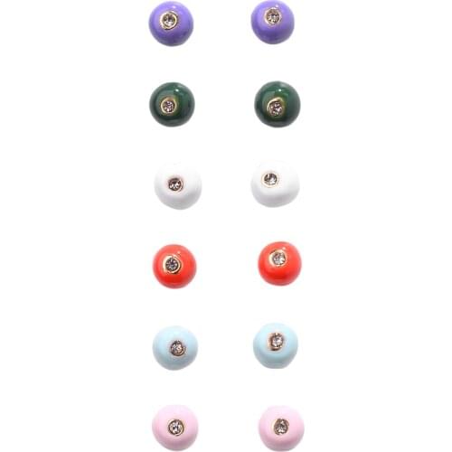 6 Pairs/ Pack Candy Colorful Enamel Small Round Stud Earrings Set For Summer