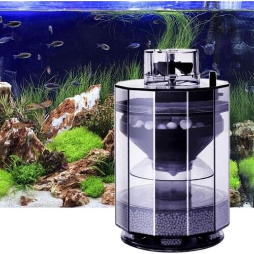 Round Shape Aquarium Filter Bucket Automatic Suction Cleaner Multi-Functional Bio Filter Cartridge with Bio Balls for Fish Tank