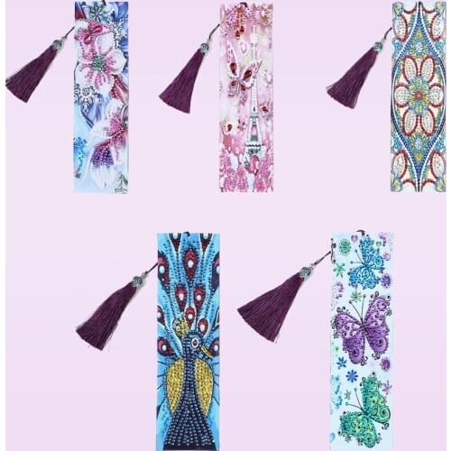 5D Diamond Painting Creative Leather Bookmarks Tassel Bookmarks Special Shaped Diamond Embroidery Craft decoration