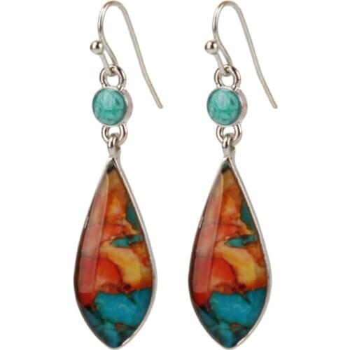 Bohemia Vintage Long Drop Earring For Women Boho Jewelry Ethnic Natural Colorful Turquoises Stone Earrings Pendientes