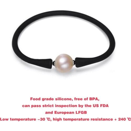 ICNWAY 2pieces Natural 11-12mm round white freshwater pearl and Silicone 190mm bracelet Comfortable and flexible bracelet